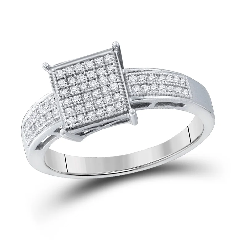 Sterling Silver Womens Round Diamond Square Cluster Ring 1/5 Cttw