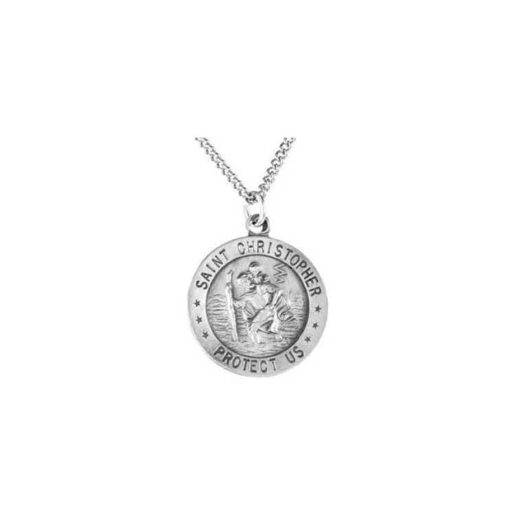 Sterling Silver 18 mm St. Christopher Medal 18â€ Necklace